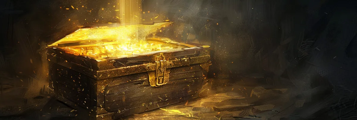 Image showing an opening chest with a golden light pouring out of it, so what will treasures will random item generate have for you?