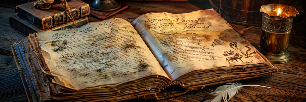 An old open book where adventurer's names and their deeds are written down.