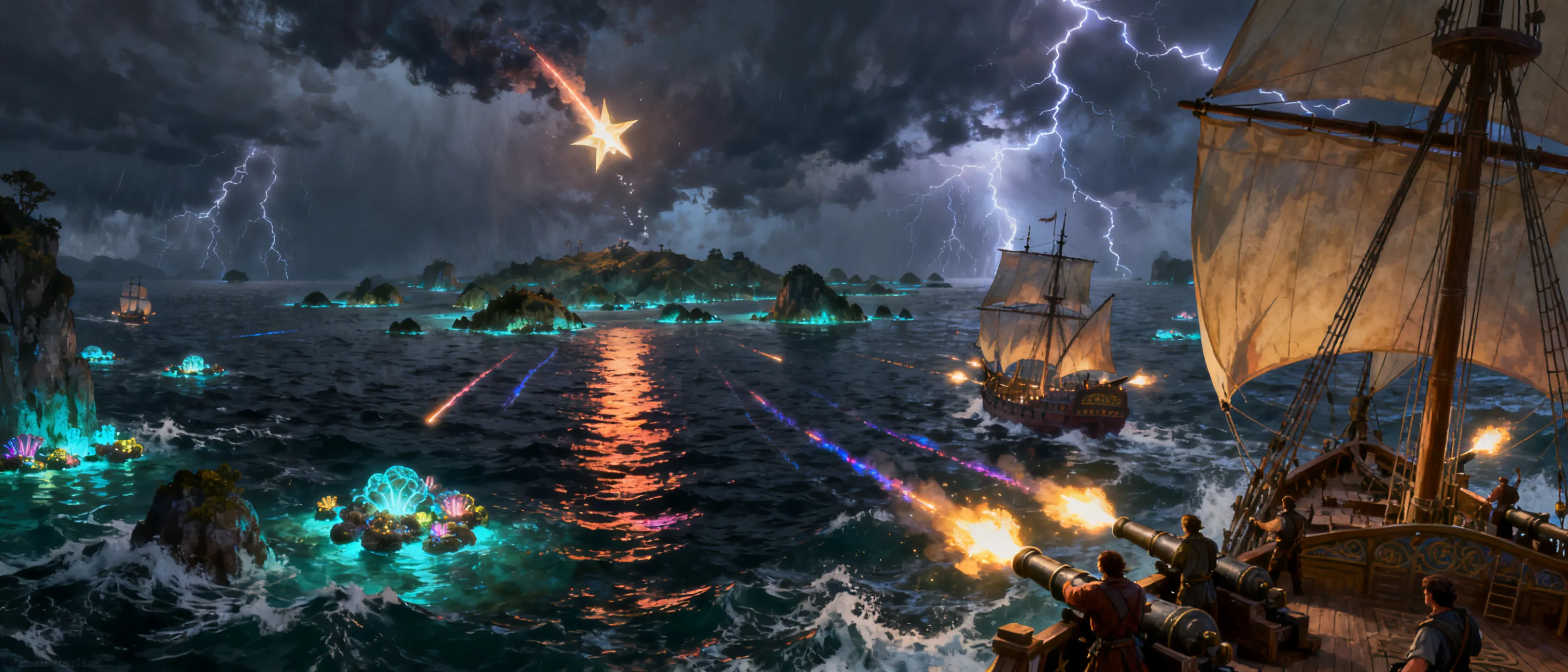 100 unexplored islands. Our party of 2 at level 4 must find the fallen star shards on each island to get one unlimited wish. However rival kingdoms strive to collect the shards as well causing tense negotiations  and heated sea and island battles.