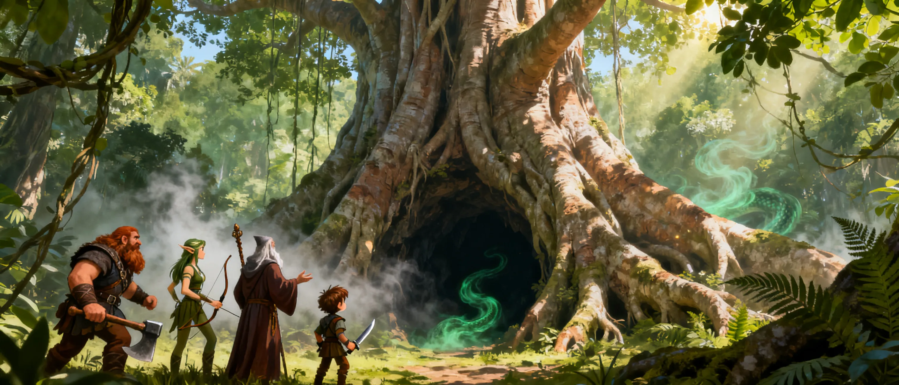 Character image for Traveling through Siphor, Siphor country with diverse biomes that consist of jungle and desert. 4  newbie heroes meet in a tavern where they hear a story a powerful artifact that is a cave under this gigantic tree. Where they encounter npc and monsters
