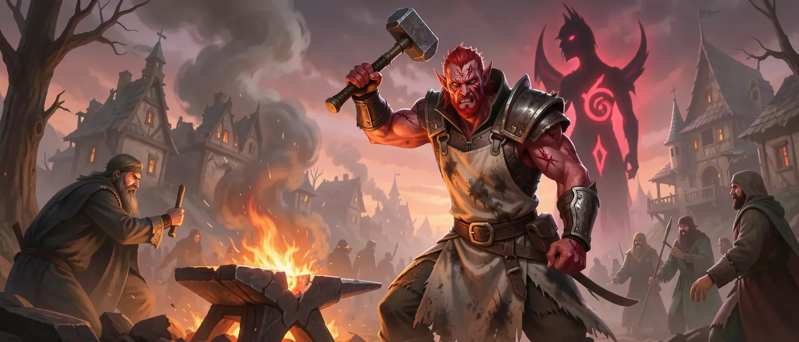Dark gritty D&d campaign following a singular protagonist. His goals are to avenge his fallen village that was destroyed searching for him. He is a Red Dragonborn Fighter who was adopted by the lock smith. Working the forge and learning the trade of smithing