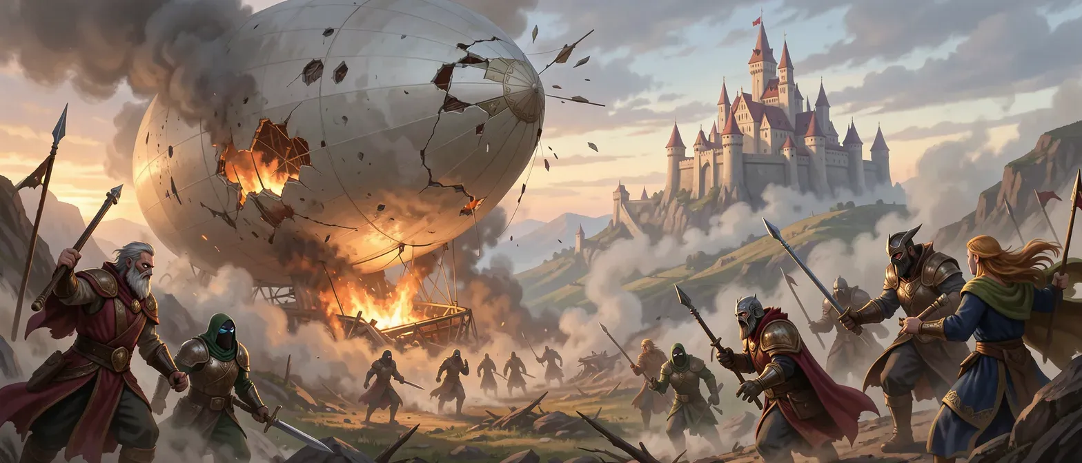 A campaign called embers of chaos

the Party awake in the aftermath of a blip crash. they seem to be the only survivors of the crash.

the party awake with no memory of what happened or who they are . 

they travel to a near by kingdom were they hear rumours that the blimp crashed was caused by a near by tribe.

the killing of incount members of the kingdom has betrayed a peace treaty that has been kept between the kingdom and the tribe.

when meeting the king queen and royal jester the party is sent on a mission to enter the tribes village and destroy the tribes weapons supply  greatly helping the kingdom when war is commenced.

the party do this but on there adventures they stumble across clues of their past and what actually took place on the ship. for example the party all share a mystrios scare on their four arms suggesting a tattoo or symbol has been burned off. 

they are recongised by crimals and shady charchters in the kingdom that they dont know. 

if successful the party willl learn that they was the reason for the blimps crash and that the party was a secret strike force operating for the royal jester how has been running the kingdom from the shadows by manipulating the king. 

they need to get back to the kingdom before war is announced and thousands of lives are lost.