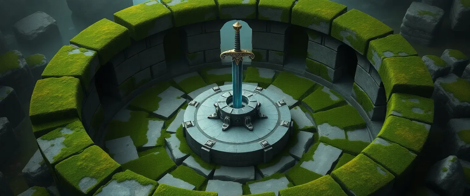 A small ruin map with a sword in the middle