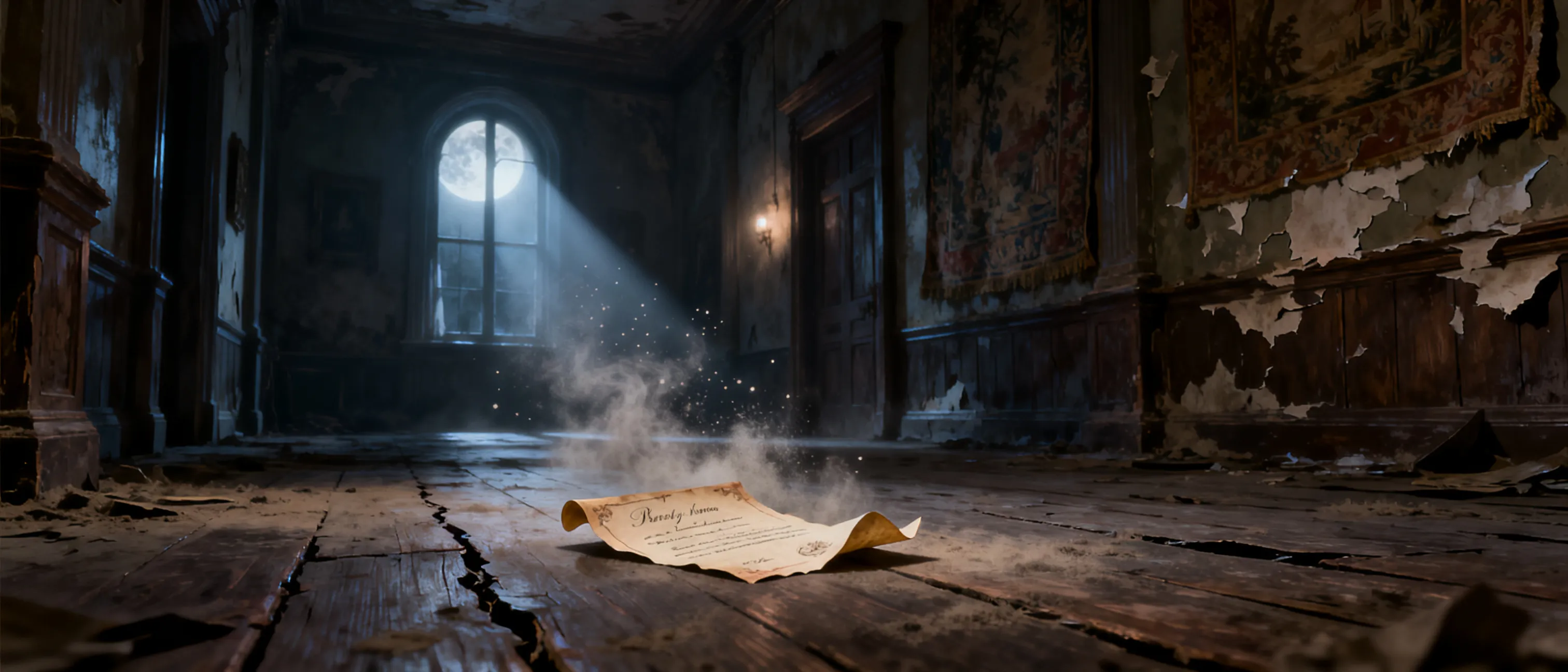 a mystery in an abandoned house, following clues to find at the end of it a hidden door where people yell "happy birthday" needs to be under 2 hours long