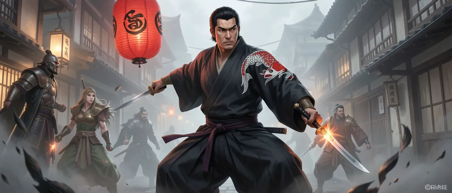Character image for set in edo period japan for one player character who is a yakuza