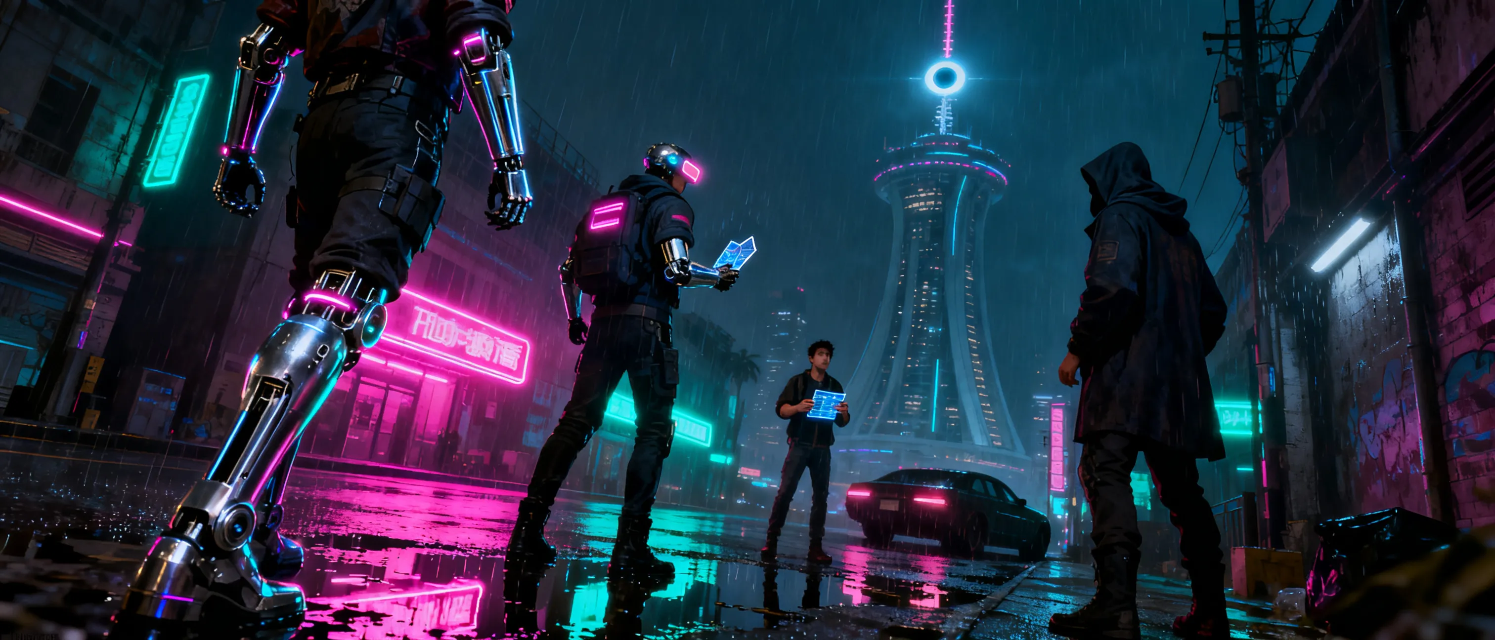 Character image for Cyberpunk themed campaign where there's cyberpunk races/classes and species. Weapons from the game and also accessories and clothes. and have the story line of the game basically fused into a really fun campaign