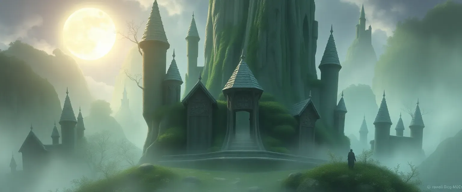 A realm of mist covered in thorny forests, elven and fae cities, and open glades
