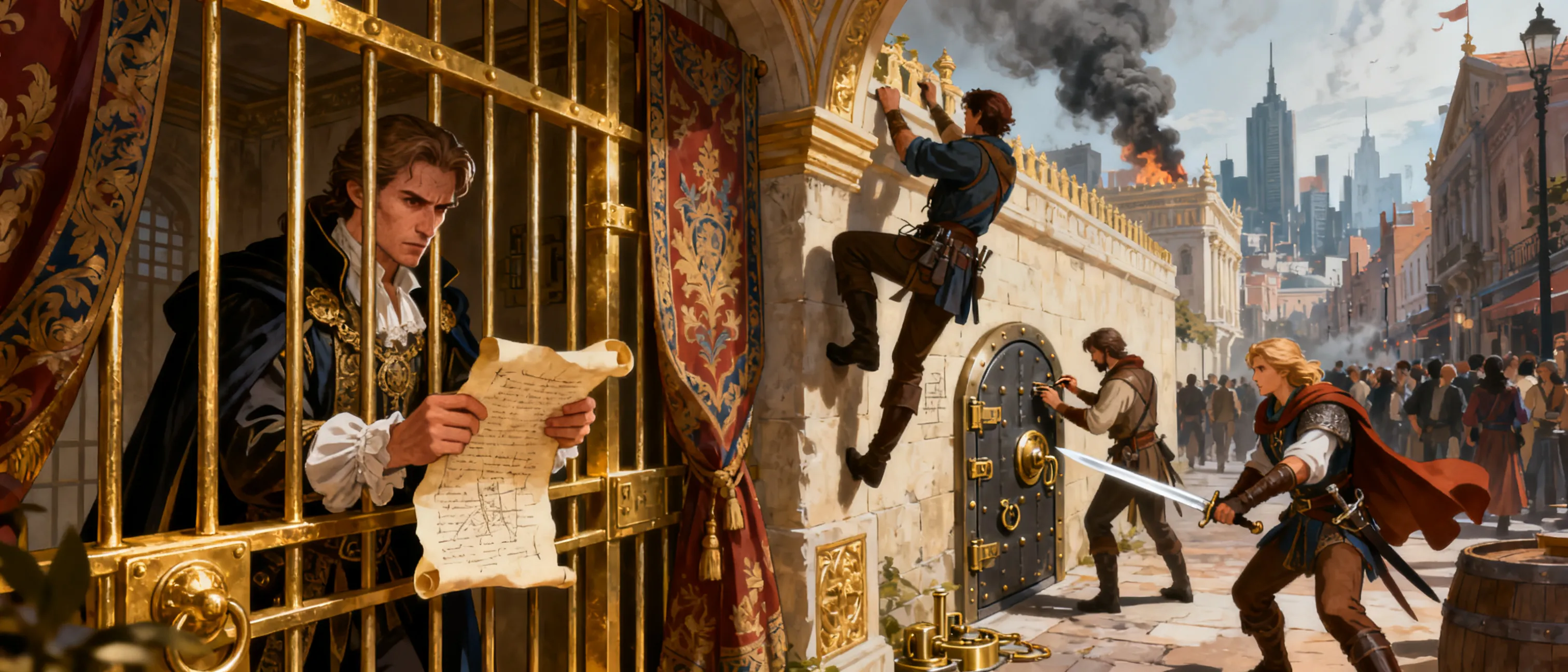 A very complex revenge scheme in the vain of "The Count Of Monti Crisco" where a wronged man take revenge on a cruel king and the party is hired to stop the man