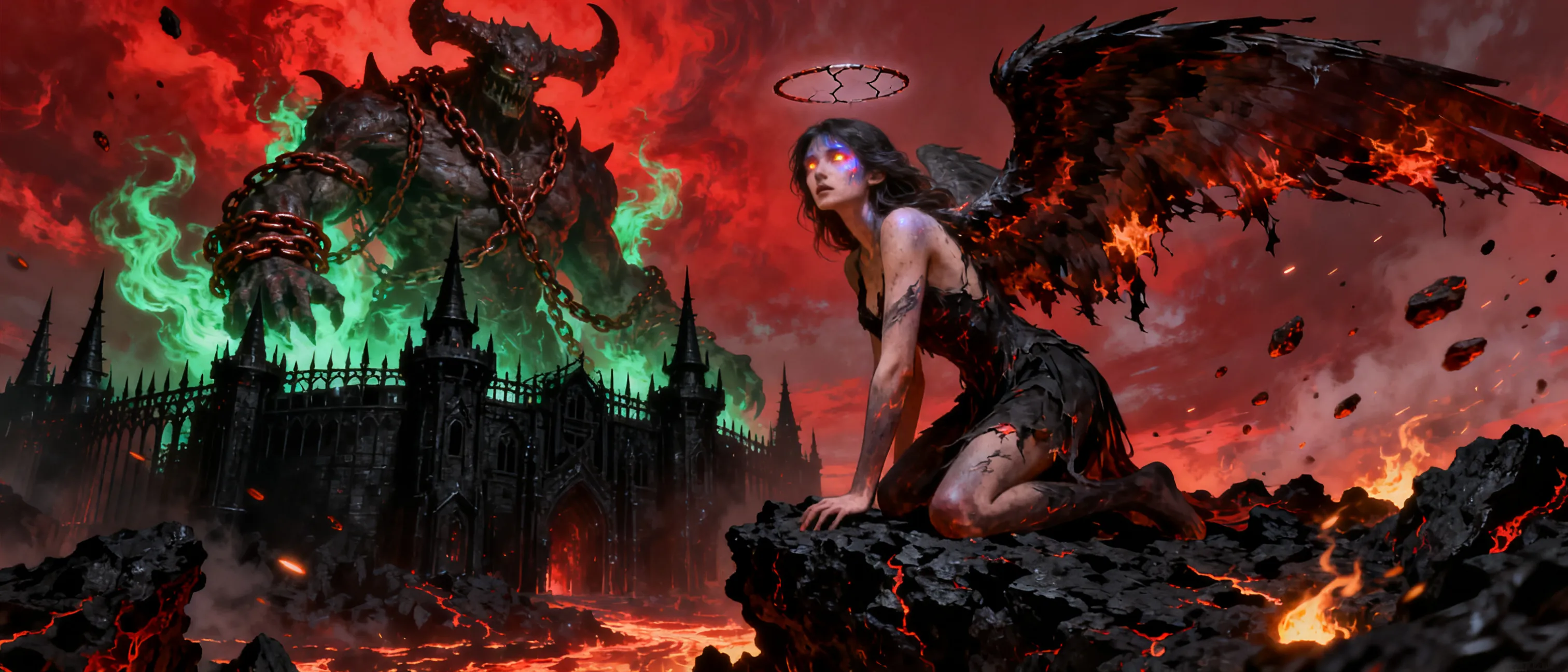 Plays as a angel who must escape a demon while in the underworld or will become pregnant and a demon. She fails this and the worst happens now she is a stay at home pregnant demon and must find away to end the pregnancy and find away to become a angel.