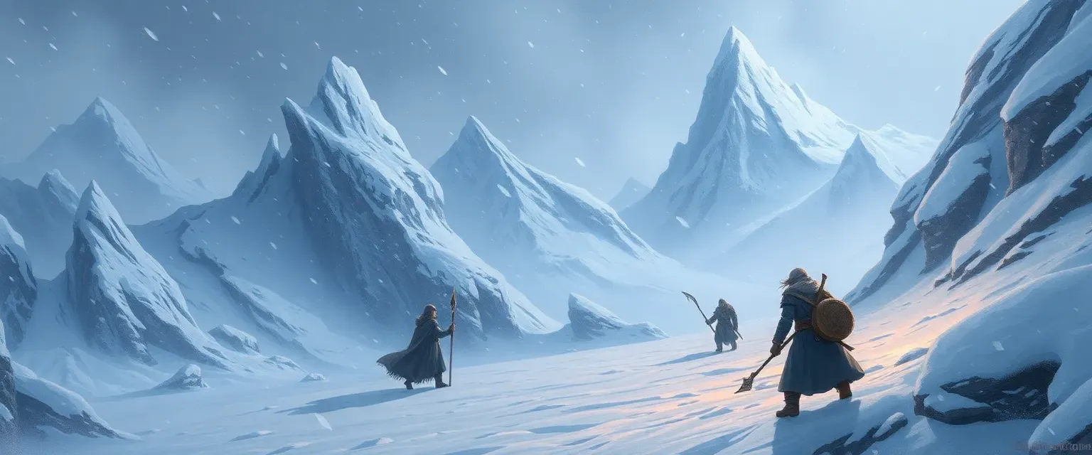 An unending blizzard has frozen the world, awakening ice-bound horrors from eons past; the party seeks the heart of the storm, where a betrayed winter deity demands sacrifices to thaw the land—or perpetuate the freeze forever.