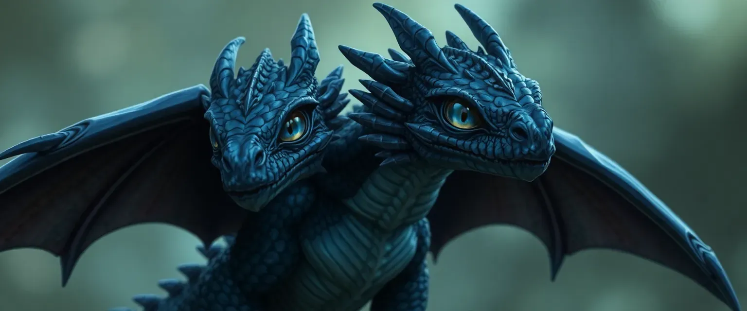 Young dragon with navy blue scales and silver eyes, bearing scars on wings.
