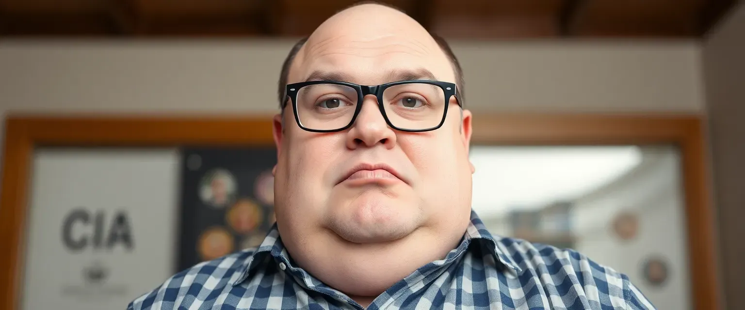 A fat, balding man in his late thirties with glasses, plump lips, and an awkward demeanor.