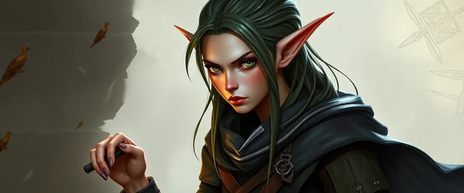 Half-elf reborn, slender with pointed ears, green eyes, wearing monastic robes and leathers.