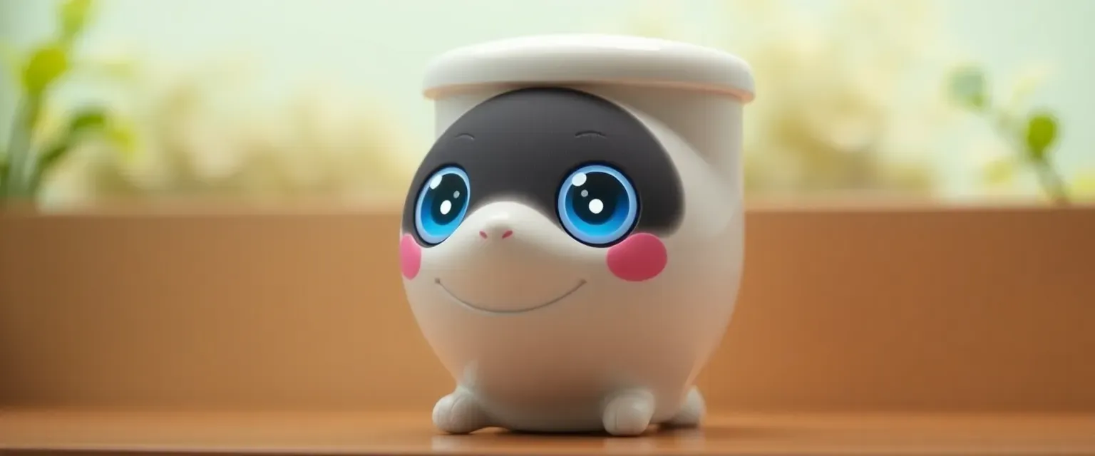 Puku is a two-foot-tall aquapet resembling a miniature toilet with expressive eyes that change color based on mood.