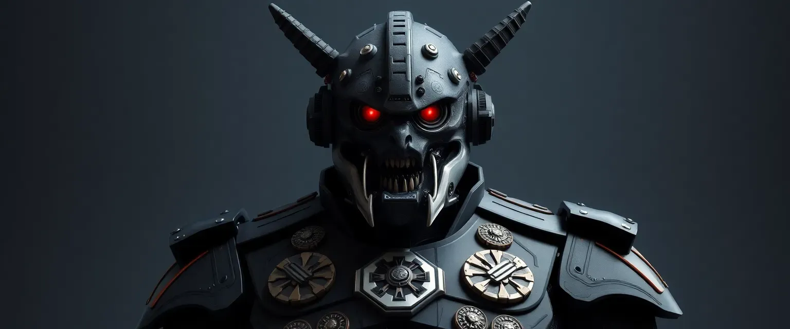 A tall, imposing Harch admiral with distinctive cybernetic enhancements, six red eyes, and mandibles. Wearing a Separatist military uniform with intricate insignias denoting his high rank.