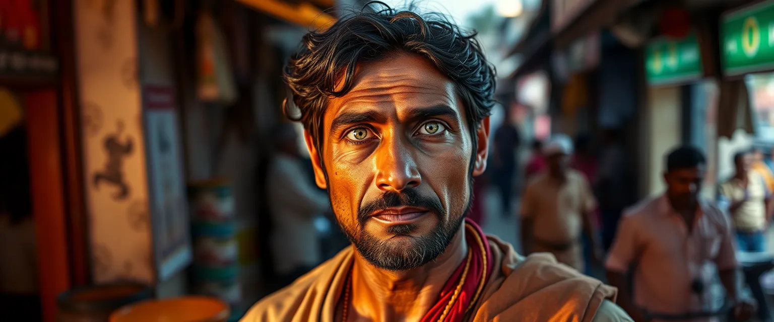 Egar Kaun, a man of unyielding ambition, stands in the bustling streets of Kannur, Kerala. His rugged features, honed by years of navigating commerce, reflect his success in spice trading. His piercing green eyes, a rarity in these parts, seem to size up everyone he meets. Egar, dressed in traditional Indian attire, exudes confidence and determination.  

A fateful evening sees him visited by Khalid Al-Rashid, a wealthy Omani merchant, proposing a deal to corner the market on rare Kashmiri saffron. Egar, intrigued but cautious, senses the risks. Later, in Jodhpur, Rajasthan, Egar meets Nalini Rao, a soft-spoken gemstone merchant with a heart-shaped face and raven-black hair, who hints at a deeper connection to the coveted spice. Amir, Khalid's nephew and a falconry expert, discusses the thrill of the hunt, forging a bond with Egar over their shared passions.

In Kannur, Sophia Patel, a botanist from Mumbai, visits Egar, revealing her research on the medicinal properties of Kashmiri saffron. Egar sees the potential for untold riches in the medicinal market. As monsoon rains lash Kannur, Egar meets Monsieur Pierre Dupont, a French spice connoisseur who proposes a secret deal to smuggle saffron into Europe. Egar, tempted by the promise of wealth, weighs the dangers of this clandestine partnership.

The scene captures Egar at a crossroads, the scent of spices and intrigue swirling around him, ready to face the challenges and opportunities that lie ahead in the dangerous world of spice trading.