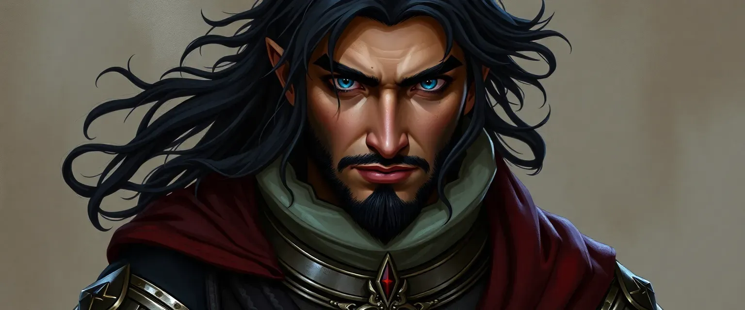 Tall, dark-haired man in imperial garb with piercing blue eyes and a slight limp.
