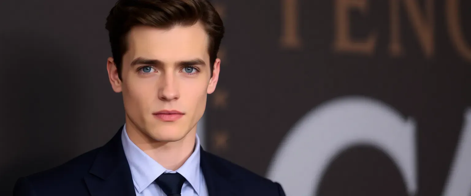 25-year-old Alex, an award-winning actor, has blue eyes, dark hair, and a lean build, often seen in elegant suits.
