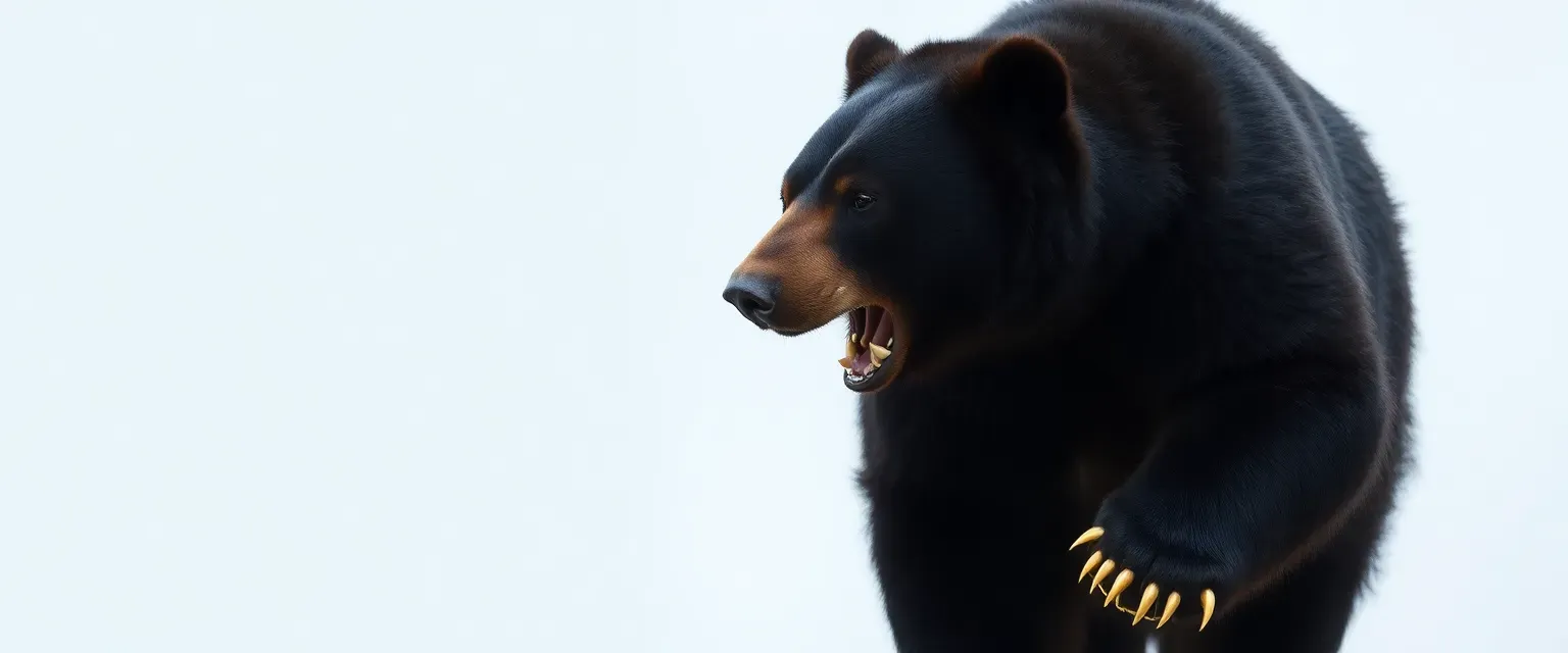Large black bear with ash-black fur and golden claws, aggressive yet pure-hearted.