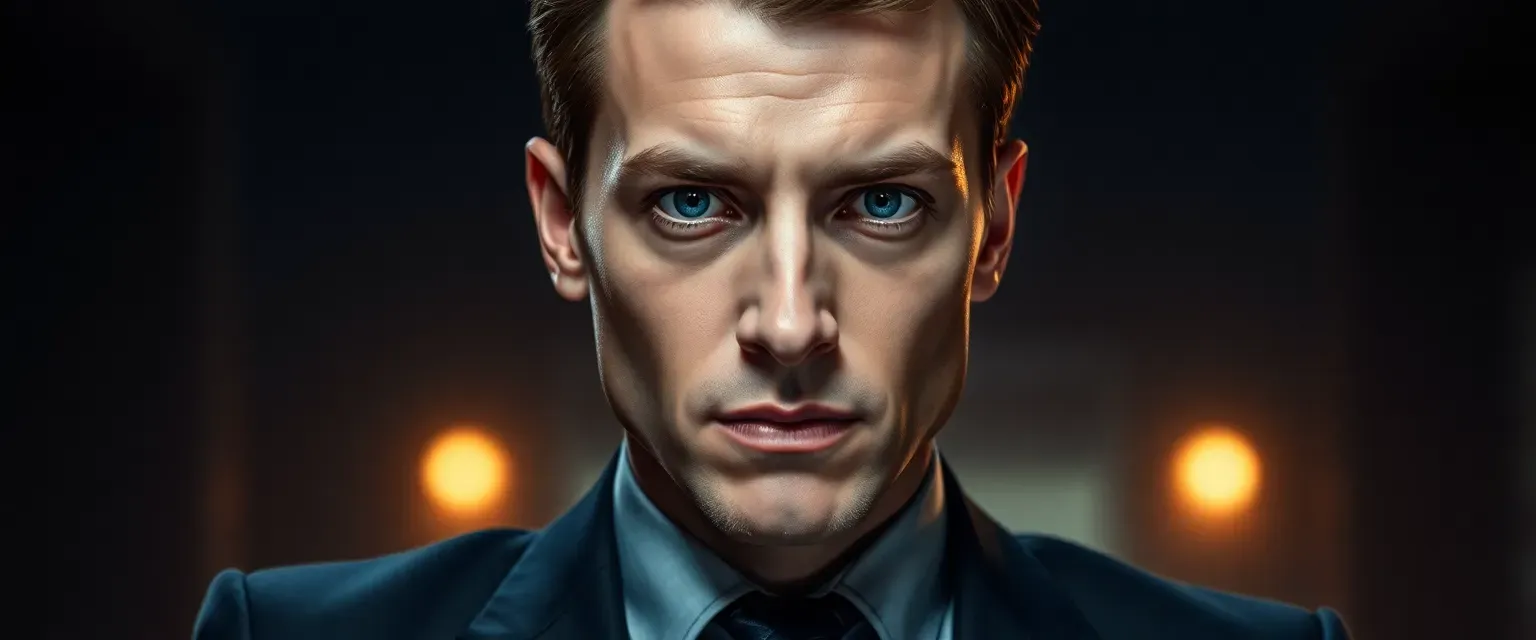 Late twenties man, professional in tailored suits, piercing blue eyes, dark clothing for night missions.