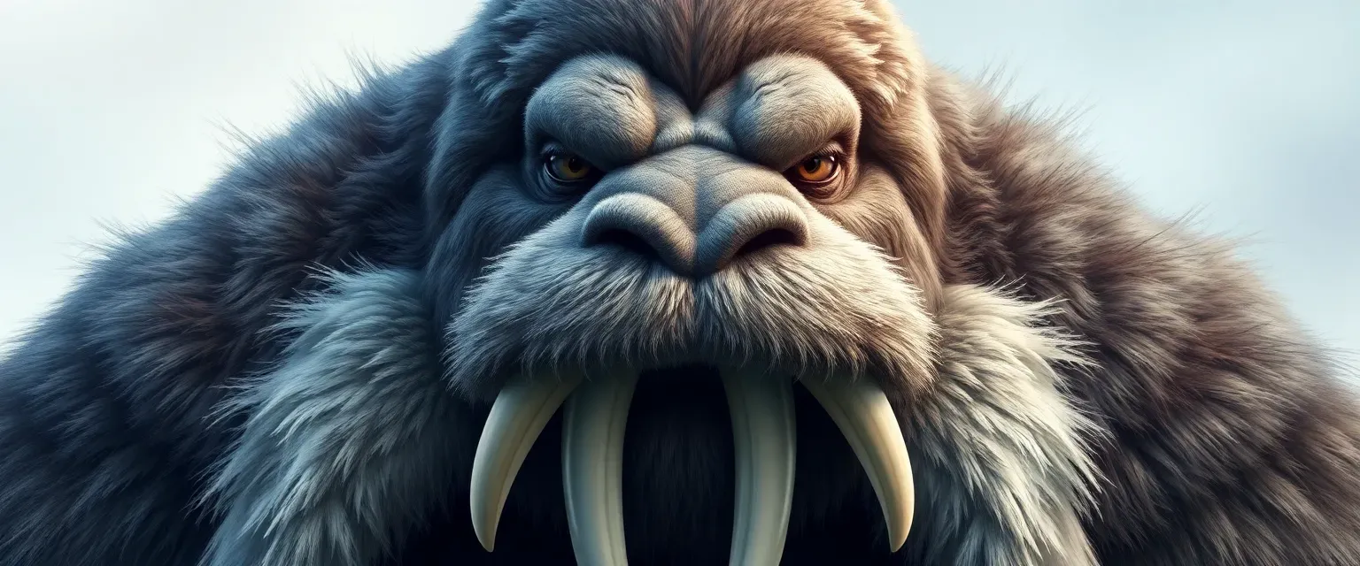 A towering walrus lord with gray and white fur, wearing a fur cloak, with deep-set eyes and a drooping mustache over tusks.
