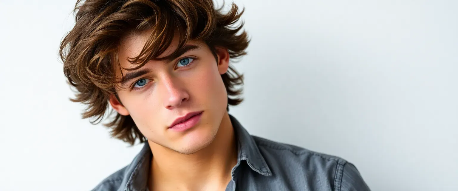 Dylan Wolfe is a 19-year-old actor/model with chiseled features, athletic build, tousled dark curls, piercing blue eyes; known for casual designer style.