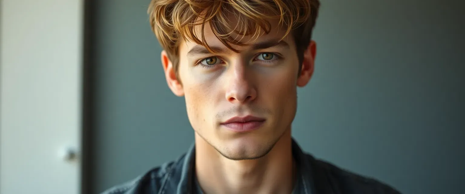 Mid-20s man, lean, casual attire, short tousled chestnut hair, deep hazel eyes reflecting concern and hope.