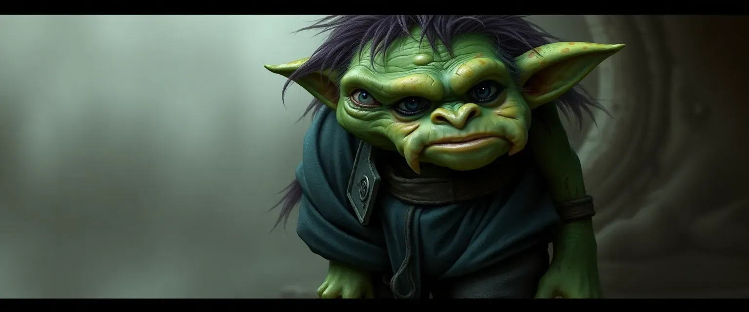 A three-foot-tall hobbit-goblin with sagging pants, unkempt hair, and a dirty appearance.