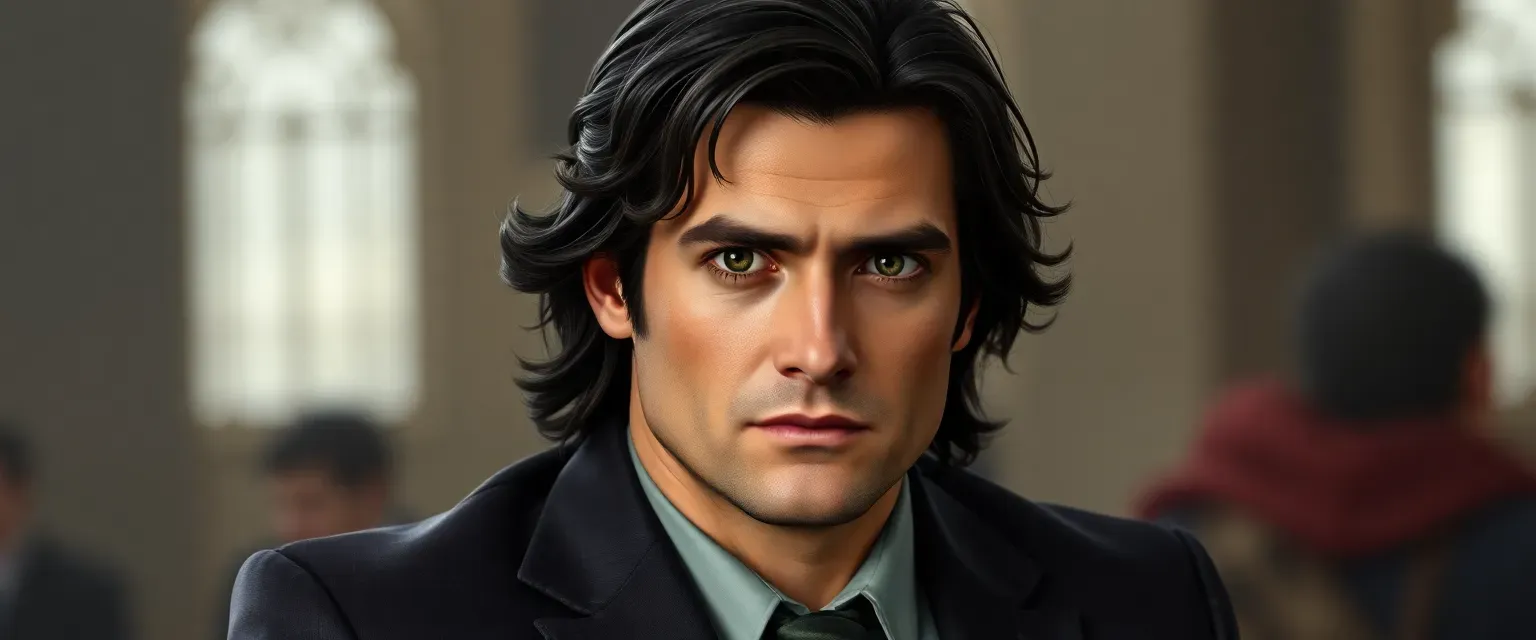 Mid-thirties man, sturdy build, dark hair, brown eyes, wearing a well-fitted suit.