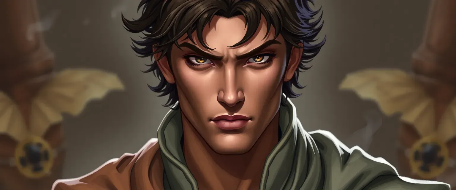 24-year-old prince with a chiseled jaw, piercing eyes, muscular build, wearing silk robes with modern flair.