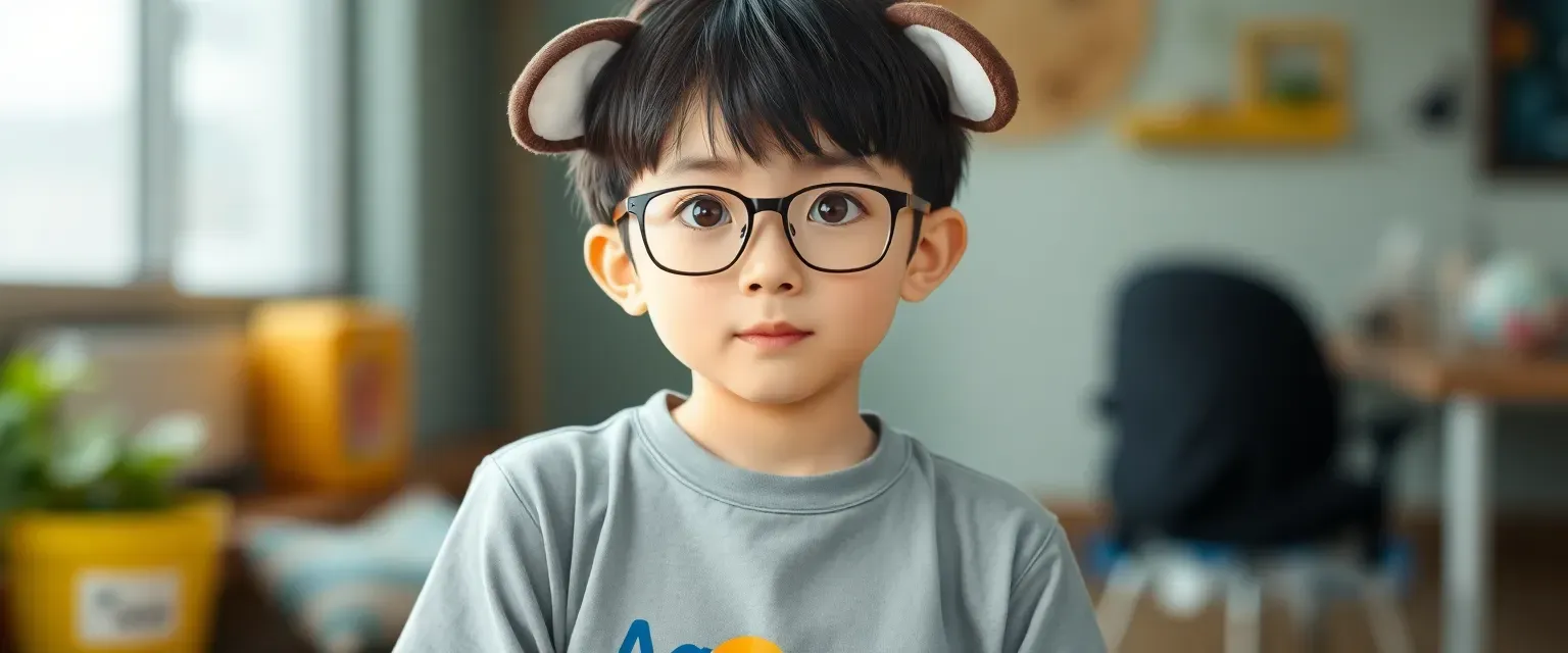 A 14-year-old mute boy named JingJing wears glasses, an Aquapets t-shirt, and a unique headband with Puku's ears that translates lip movements into sound.