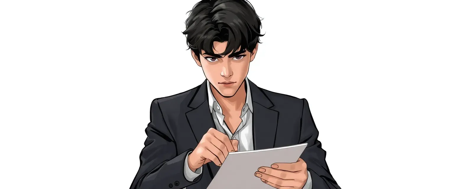Seventeen-year-old Luc with dark hair, sharp eyes, wearing a tailored blazer and designer jeans, often sketching.