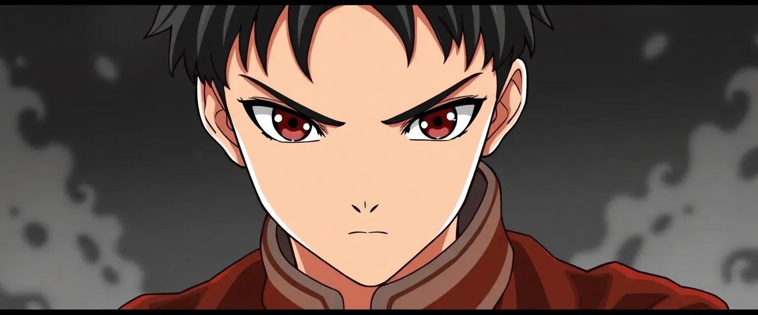 15-year-old boy with short black hair and determined eyes, wearing a traditional demon slayer uniform.