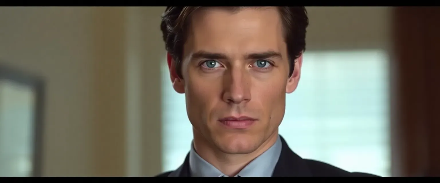 Early 30s man, dark brown hair, blue eyes, well-dressed in suits, charming yet deceitful.