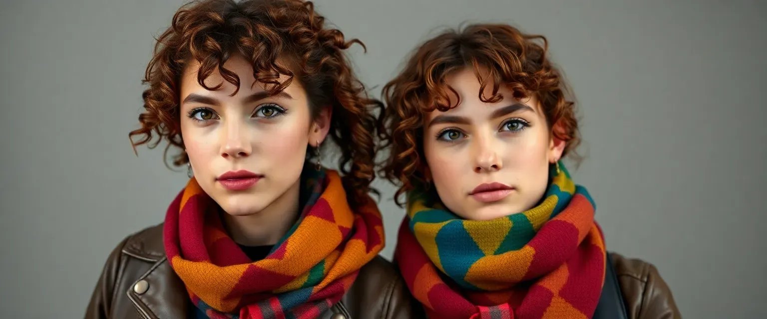Late 20s woman, 5'7", athletic, curly chestnut hair, sharp features, vibrant and practical attire with a leather jacket and colorful scarves.
