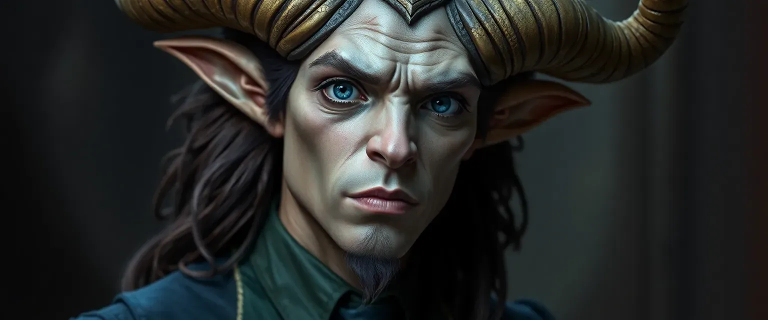 27-year-old satyr with a deceptive human glamour, wearing an academy uniform, eyes showing fear and confusion.