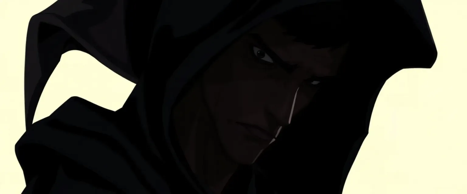 Slim, shadowy figure with sunken eyes, dressed in dark robes, exuding a fierce and determined aura.