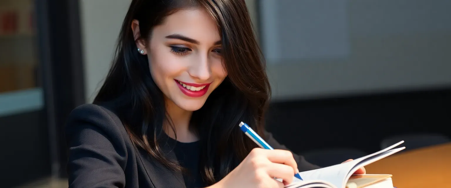 Seventeen-year-old Sadie with jet-black hair and braces, dressed in high-end fashion, doodling in her notebook.