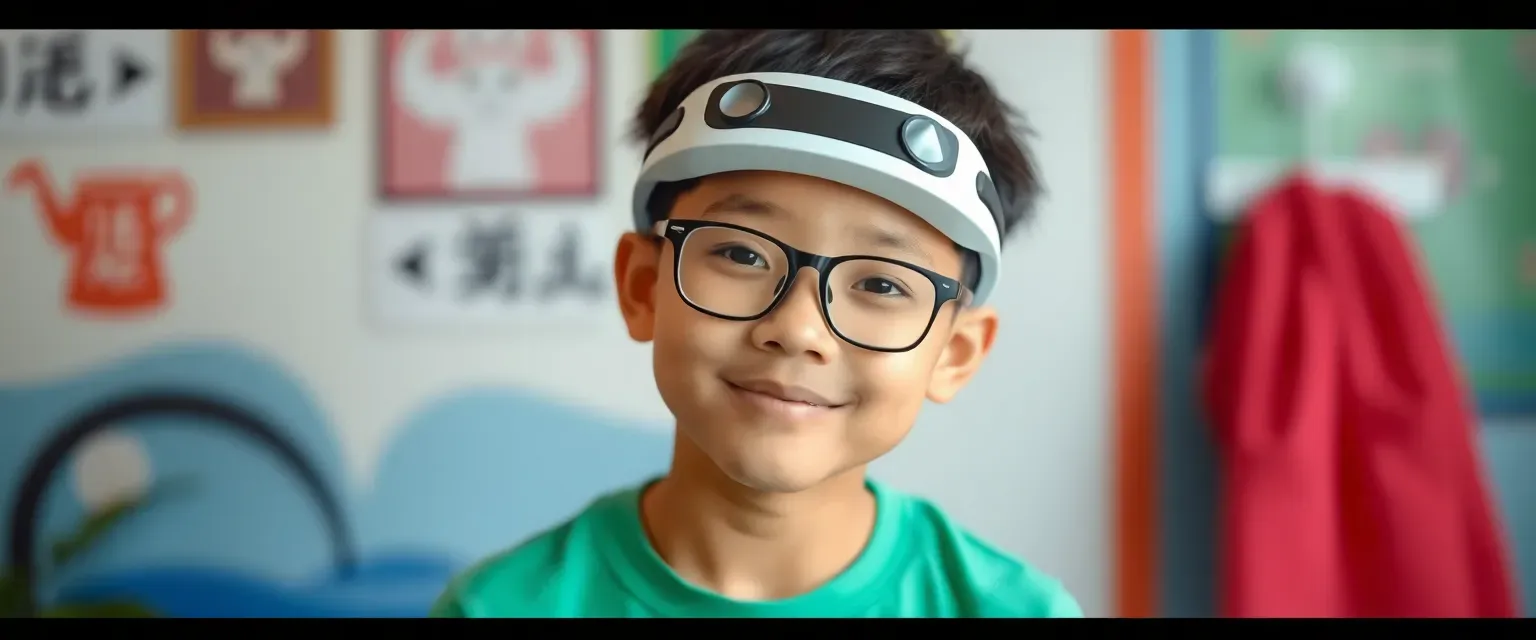 A 14-year-old mute Chinese-Sudanese boy named JingJing loves Aquapets. Wears glasses, an Aquapets t-shirt, and a special headband that translates lip movements into sound.