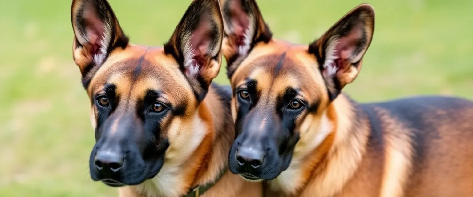 Two-year-old Belgian Malinois with fawn to mahogany coat, black-tipped hairs, black mask and ears, alert brown eyes, muscular yet elegant.