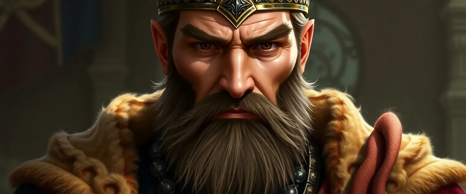 A robust man in his mid-thirties, wearing imperial finery mixed with Slavic elements, with a strong jaw and piercing eyes.