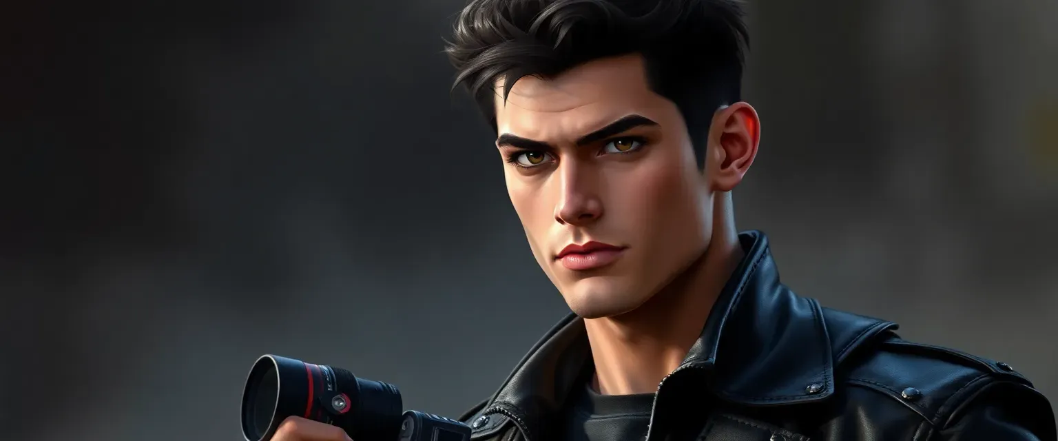 Seventeen-year-old Lezhin, muscular and intimidating, with dark hair and piercing eyes, always wears a leather jacket and carries a camera.