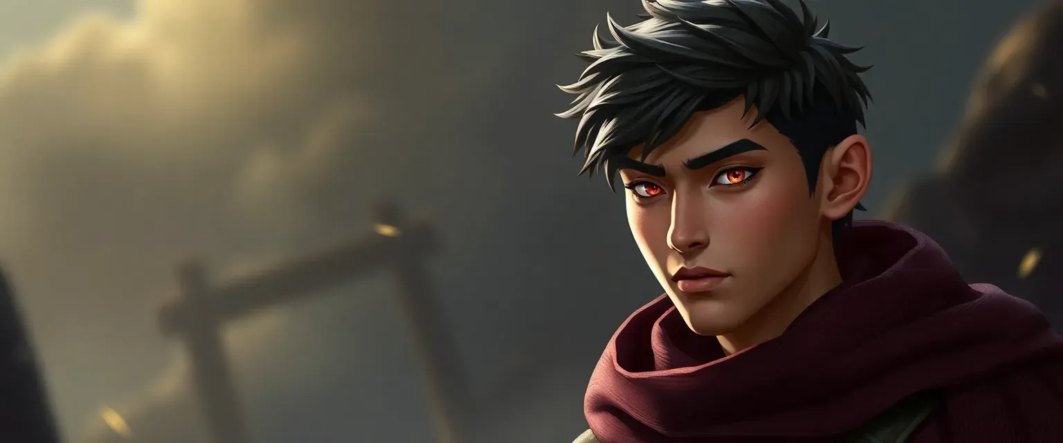 15-year-old Tezu, 6'8", athletic, Hōzen species, kind and charismatic, with a subtle glow in his eyes.