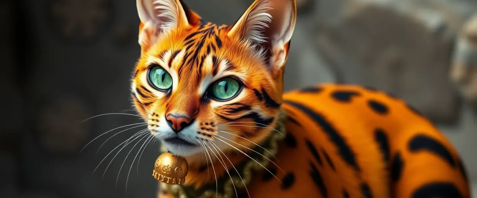 Vibrant orange and black striped Tabaxi with emerald green eyes, wearing practical attire with jingly trinkets.