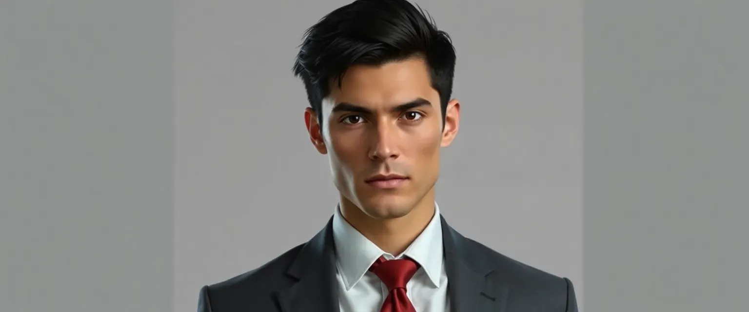37-year-old man with sharp features, medium build, dark eyes, and black hair, often in suits or casual sophisticated attire.