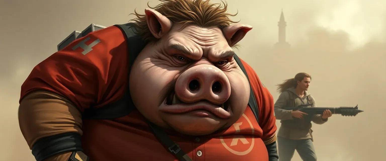 Over 400 pounds, pig-like face, greasy hair, gaming jerseys, sweatpants.
