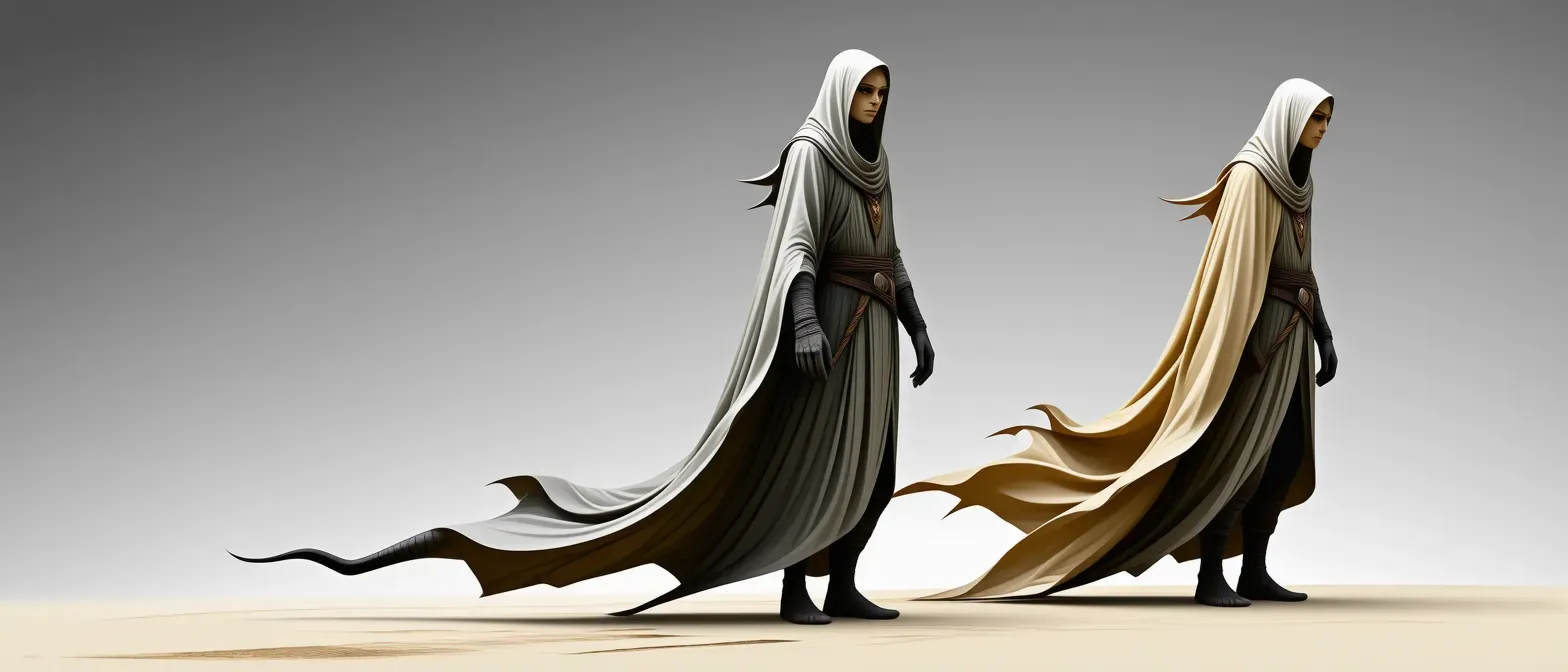 Theme: Desert | Shadebound Wyrmkin
Inspiration: Sidewinders + glass lizards + sandstone ruins
	•	Appearance: Slender, tall beings with silken scale-skin in tones of sand and ivory. Their spines are flexible like serpents, and their faces are angular with flat lips and large, dry eyes.
	•	Mannerisms: Move in languid spirals. When speaking, they often take long pauses, letting silence hang as emphasis.
	•	Behavioral Traits: Wrap themselves in sheer, flowing robes with threadwork that represents their inner philosophies.
	•	Quirks: Will respond to betrayal or manipulation with detached sarcasm—but never confrontation.
	•	Abilities:
	•	Sandslip: Ignore rough terrain in deserts, and can “melt” into sand to avoid one attack per long rest.
	•	Glareveil: Eyes flash momentarily to daze one creature—grants them disadvantage on Insight vs you for 1 minute.