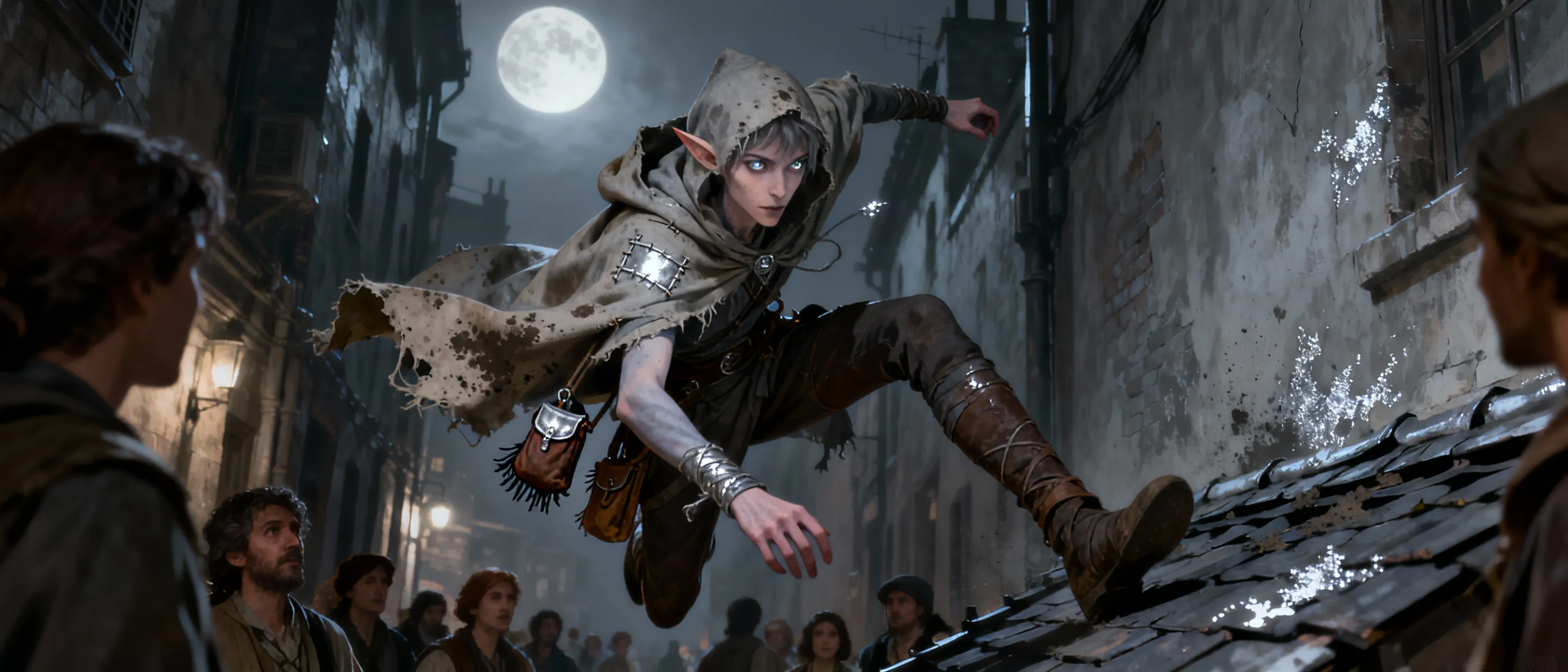 Ila, a non-binary, androgenous looking changeling, who was cast out by everyone for a crime they did not commit. Forced to survive on their own from a young age they saw no other option than to turn to a life of crime. They grew up to become a rogue criminal