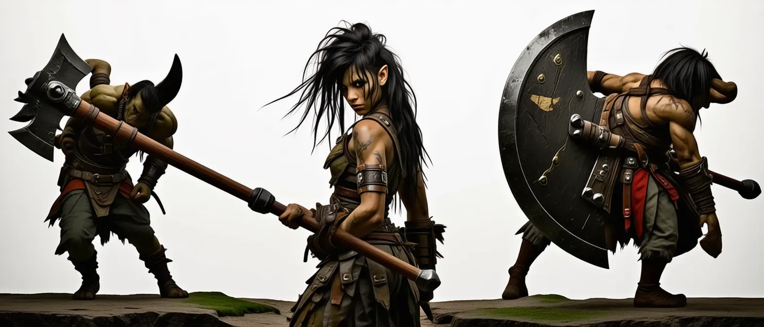 underage orc barbarian woman . chaotic evil