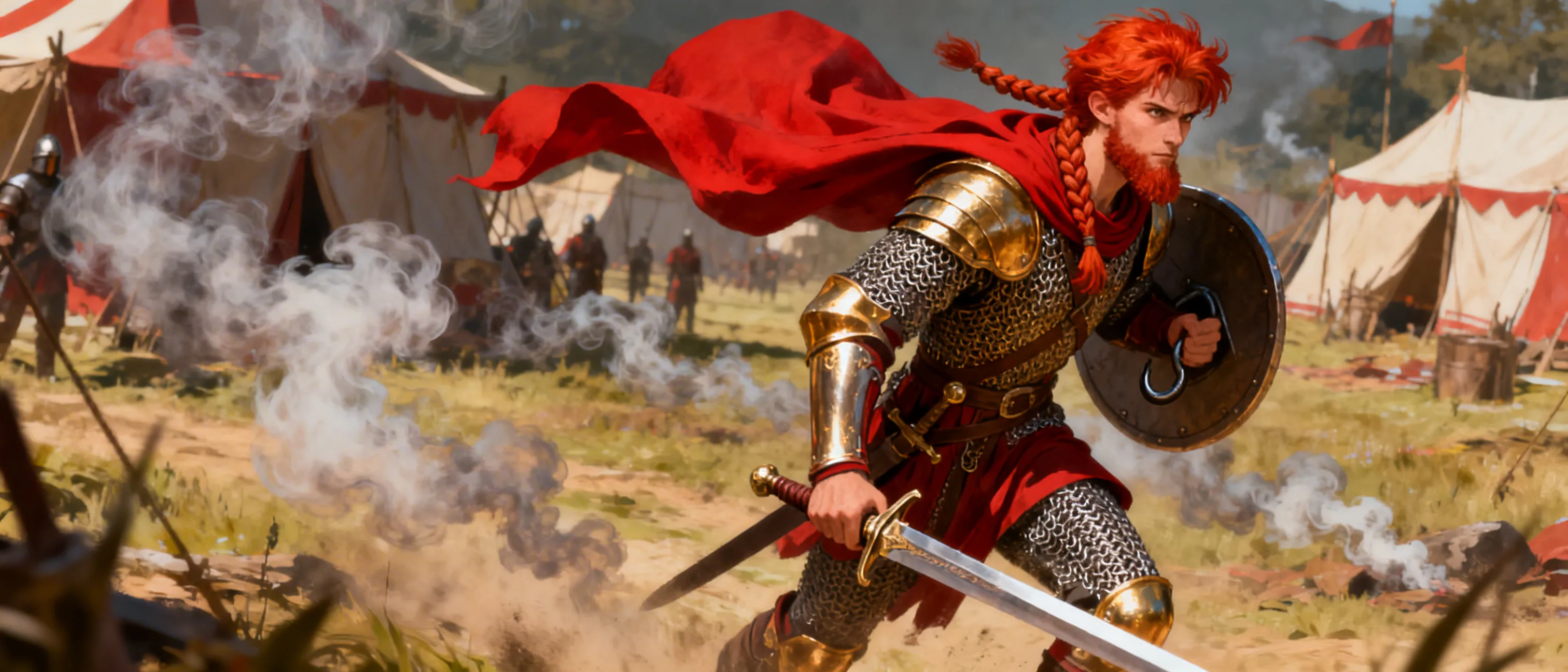 young redheaded, red-bearded general of the king's army